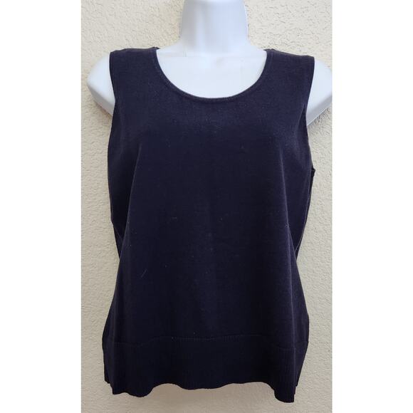 Peter Nygard Blue Round Neck Sleeveless Sweater Top Large Lightweight Ribbed Hem - Picture 1 of 5